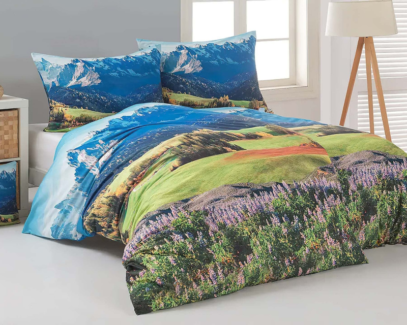 Matějovský Povlečení HORY, zelené, bavlna hladká digitál, 140x200cm + 70x90cm