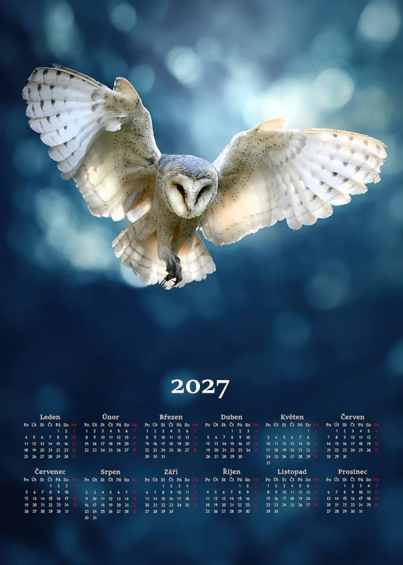 Matějovský Textilní kalendář, utěrka SOVA 2027, modrý, 50x70cm, bez hůlky