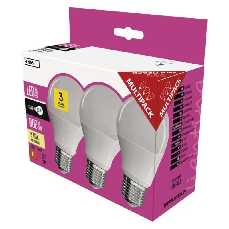 Emos lighting LED žárovka Classic A60 / E27 / 8,5 W (60 W) / 806 lm / teplá bílá 1525733202
