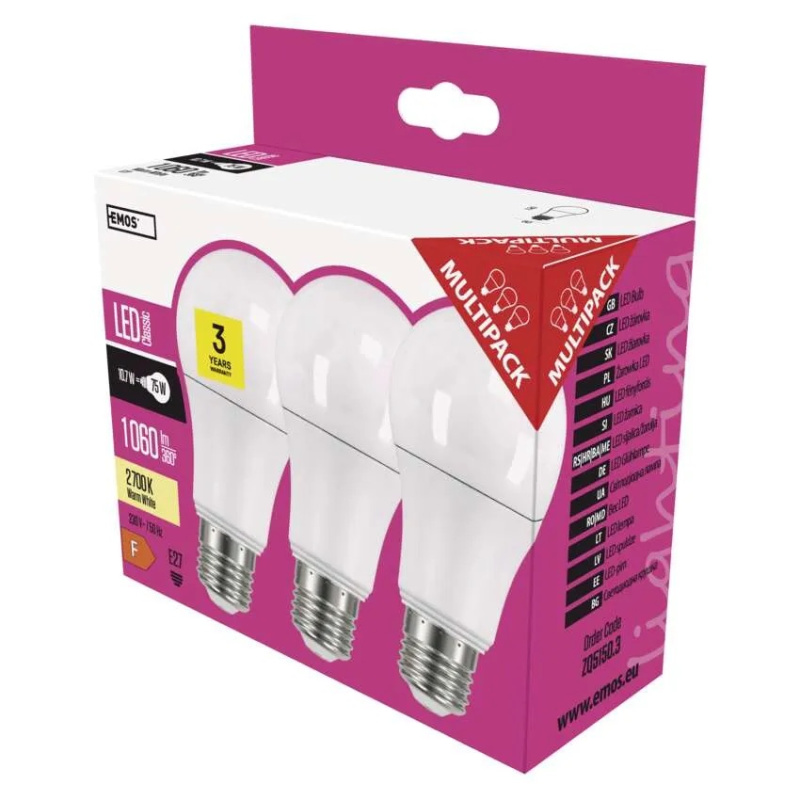 Emos lighting LED žárovka Classic A60 / E27 / 10,7 W (75 W) / 1 060 lm / teplá bílá 1525733217
