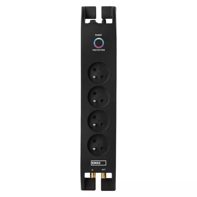 Emos Přepěťová ochrana 1800J, 4 zásuvky, černá, 2 m