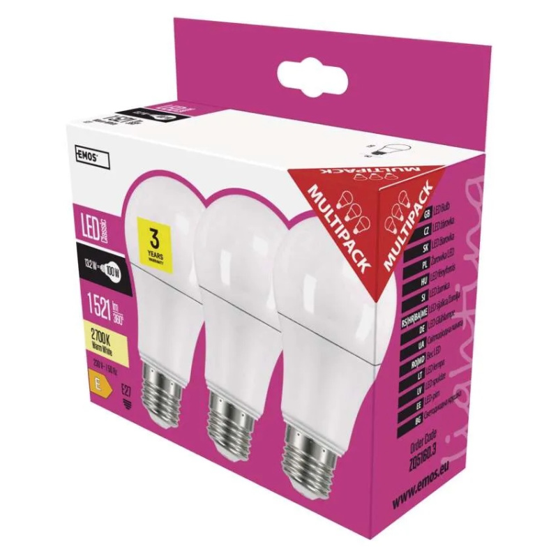Emos lighting LED žárovka Classic A60 / E27 / 13,2 W (100 W) / 1 521 lm / teplá bílá 1525733227