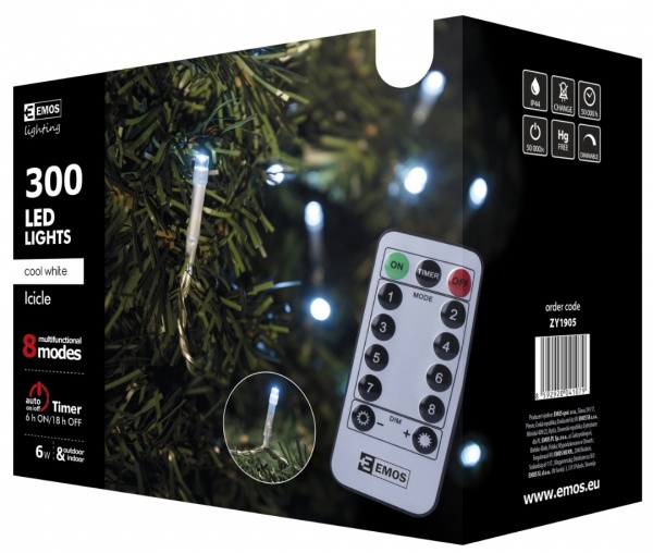 Osvětlení vánoční - vodopád multi 5 x 0,7 m - 300 LED studená bílá+ 5 m přívodní kabel Anděl Přerov s.r.o.