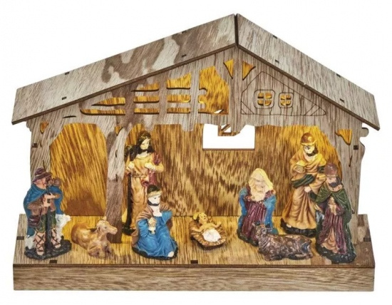 Osvětlení dřevěný betlém rozměr: 26 × 19 cm, 5 LED, teplá bílá Anděl Přerov s.r.o.