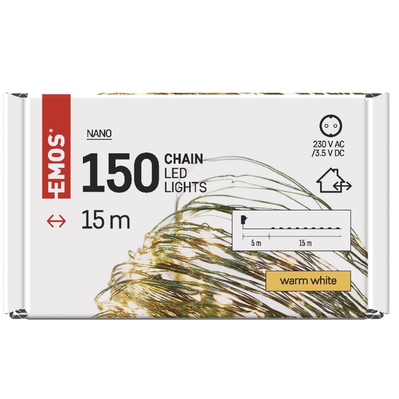 Emos LED vánoční nano řetěz s časovačem, teplá bílá, délka 15 m