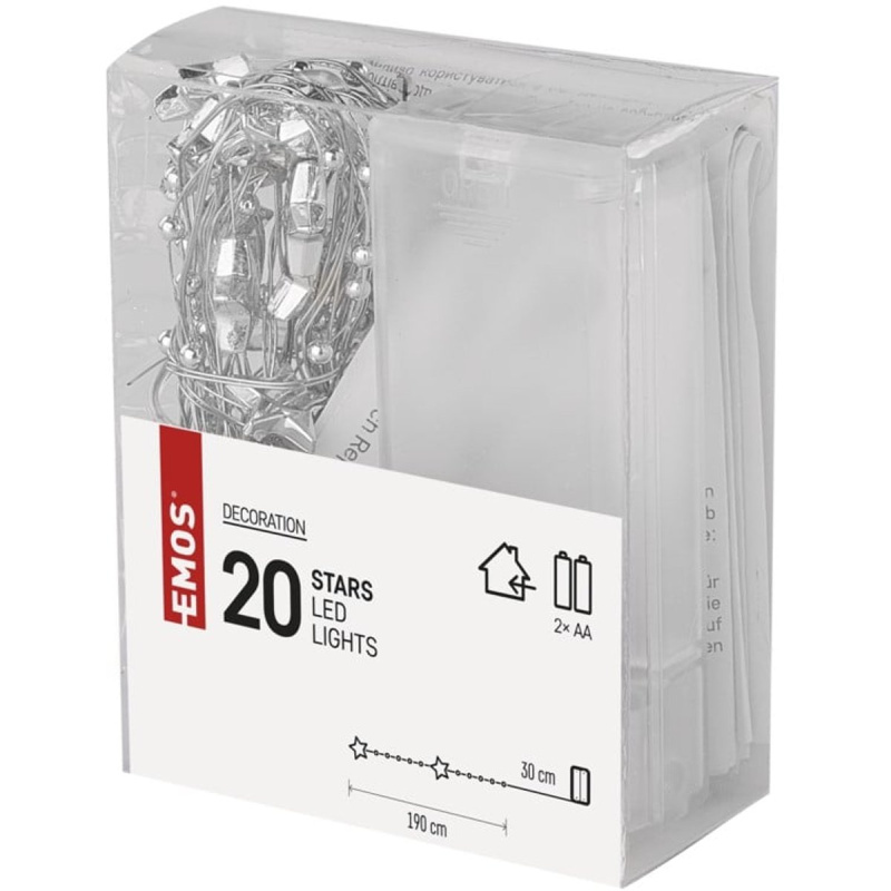 Emos LED vánoční řetěz s časovačem hvězdičky, teplá bílá, délka 1,9 m