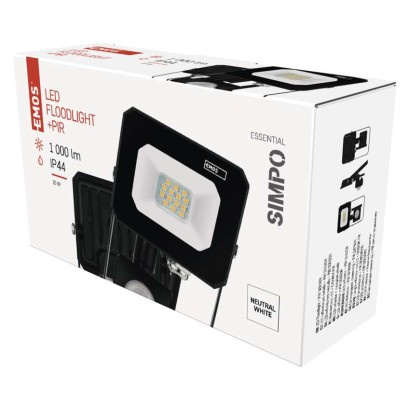 Emos lighting LED reflektor SIMPO s pohybovým čidlem, 10 W, černý, neutrální bílá 1531231300