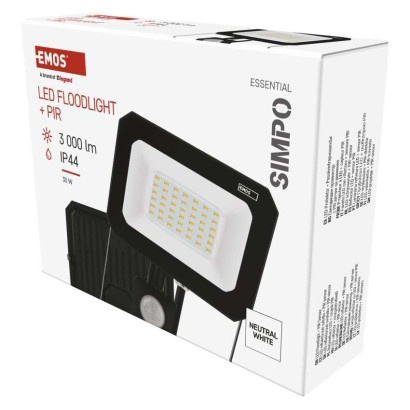 Emos lighting LED reflektor SIMPO s pohybovým čidlem, 30 W, černý, neutrální bílá 1531233300