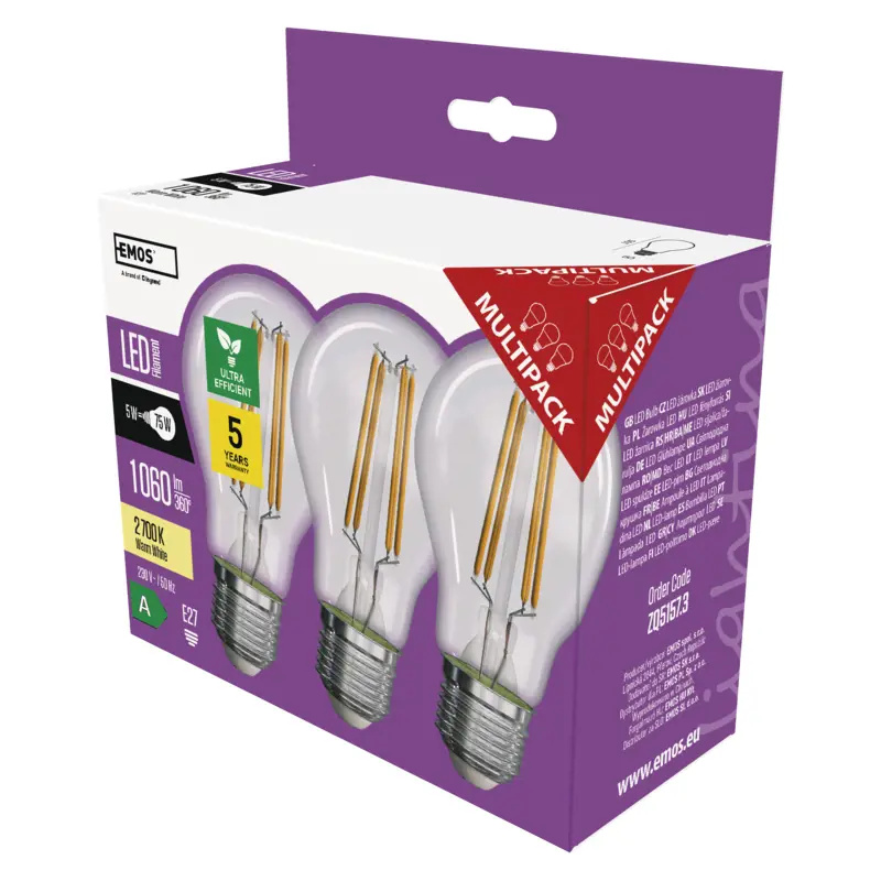 Emos lighting LED žárovka Filament A60 A CLASS/ E27 / 5 W (75 W) / 1 060 lm / teplá bílá 1525283276
