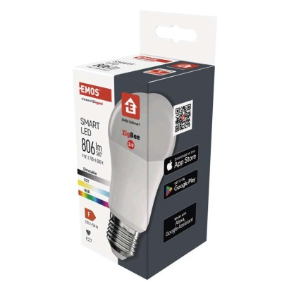 Emos lighting Chytrá LED žárovka GoSmart A60 / E27 / 9 W (60 W) / 806 lm / RGB / stmívatelná / Zigbee 1525753500