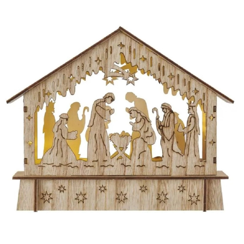 Osvětlení dřevěný betlém rozměr: 18,5 × 15 cm, 6 LED, teplá bílá Anděl Přerov s.r.o.