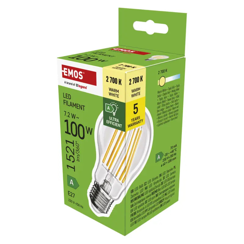 Emos lighting LED žárovka Filament A60 A CLASS / E27 / 7,2 W (100 W) / 1521 lm / teplá bílá 1525283279