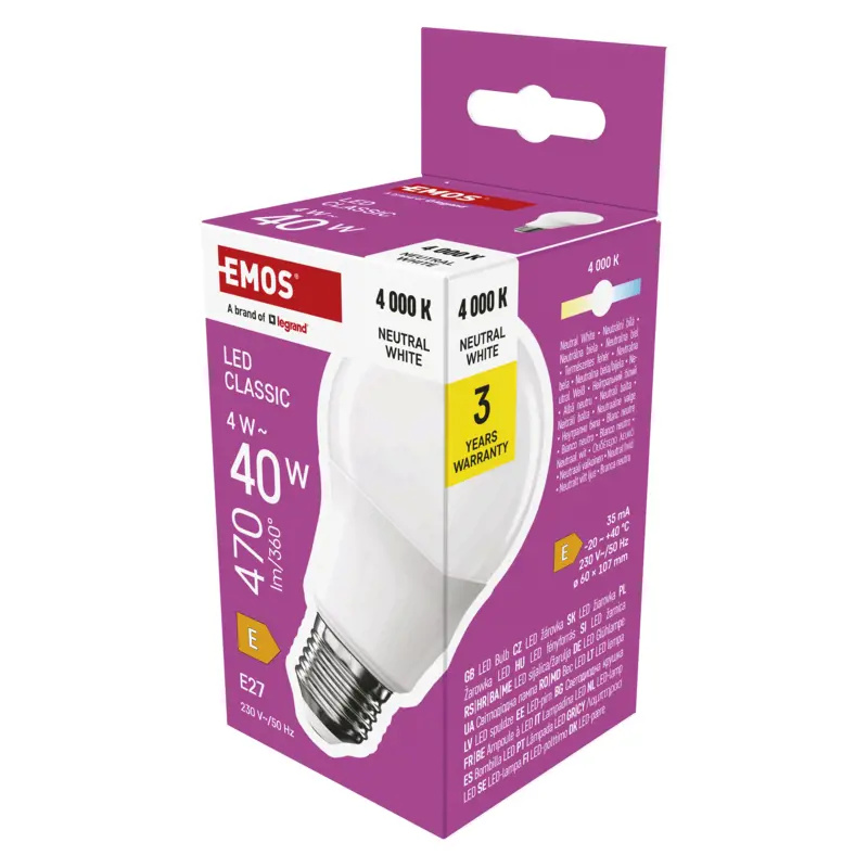 Emos lighting LED žárovka Classic A60 / E27 / 4 W (40 W) / 470 lm / neutrální bílá 1525733470