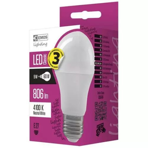 Emos lighting LED žárovka Classic A60 / E27 / 7 W (60 W) / 806 lm / neutrální bílá 1525733472