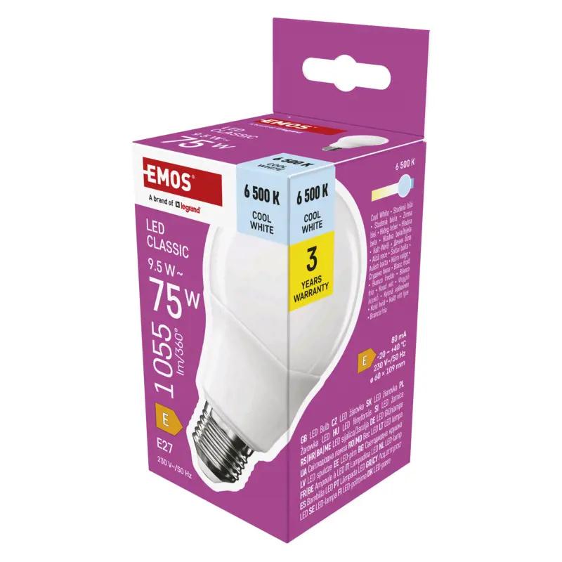 Emos lighting LED žárovka Classic A60 / E27 / 9,5 W (75 W) / 1055 lm / studená bílá 1525733122