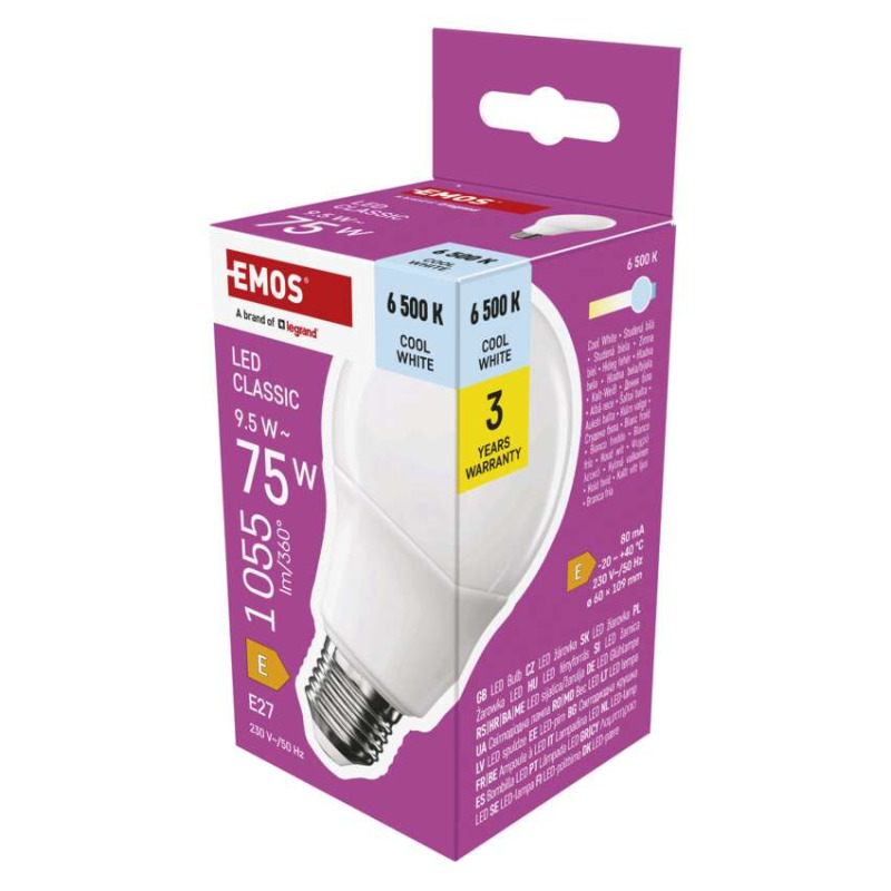 Emos lighting LED žárovka Classic A60 / E27 / 9,5 W (75 W) / 1055 lm / studená bílá 1525733122