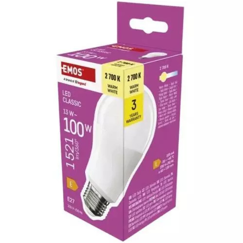 Emos lighting LED žárovka Classic A60 / E27 / 13 W (100 W) / 1521 lm / teplá bílá 1525733281