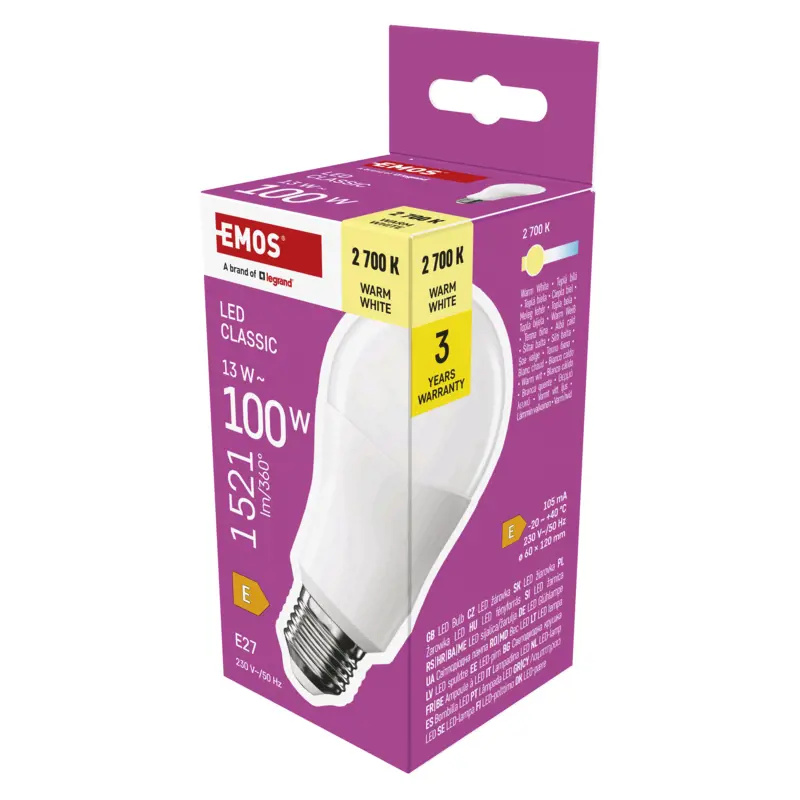 Emos lighting LED žárovka Classic A60 / E27 / 13 W (100 W) / 1521 lm / teplá bílá 1525733281