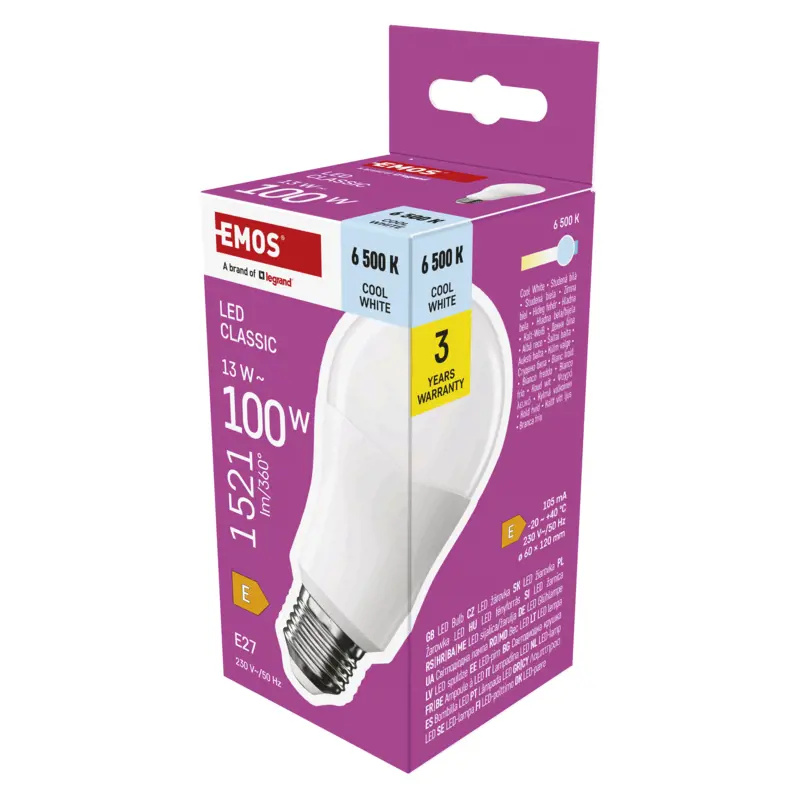 Emos lighting LED žárovka Classic A60 / E27 / 13 W (100 W) / 1521 lm / studená bílá 1525733123