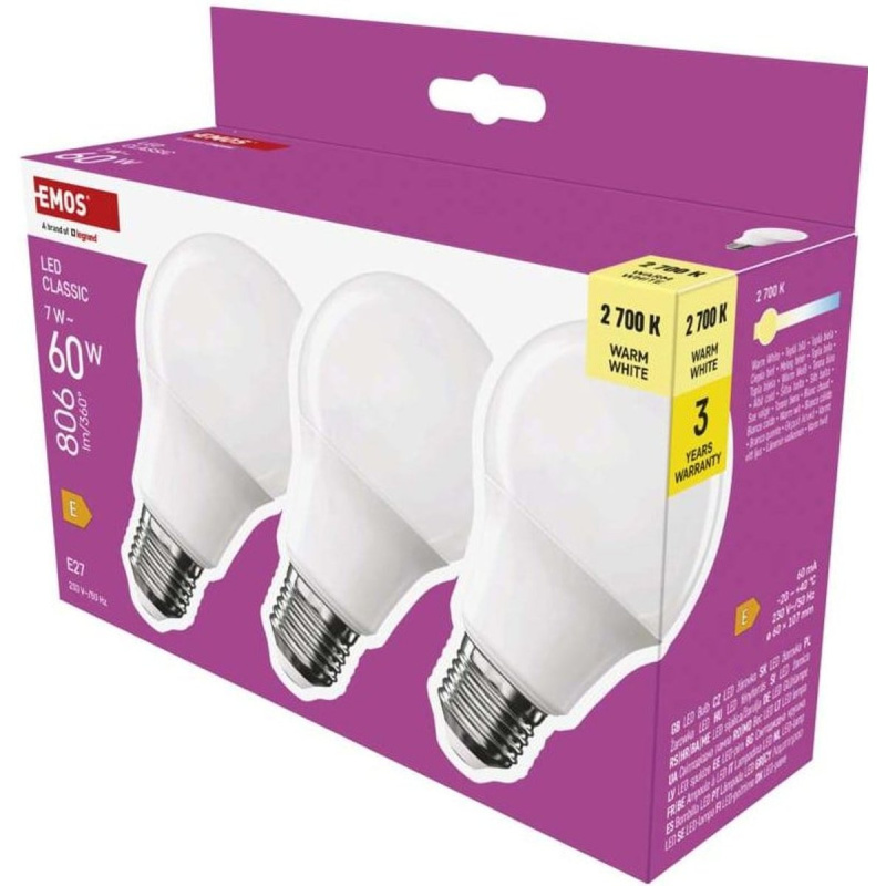 Emos LED žárovka Classic A60 7W E27, teplá bílá