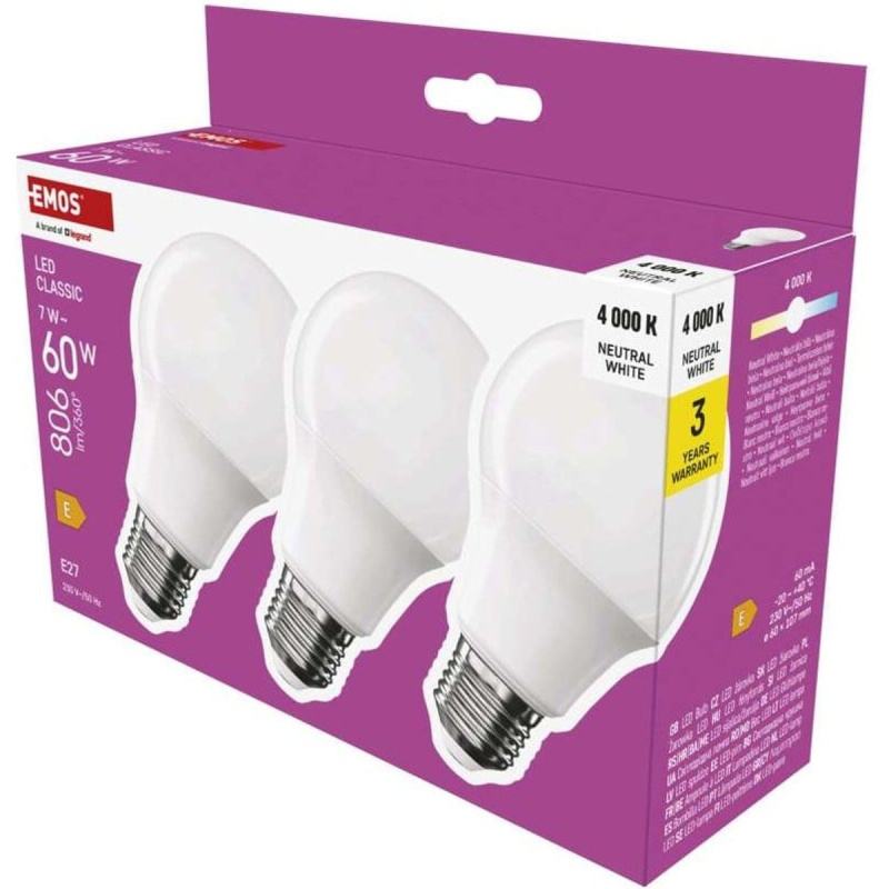 Emos LED žárovka Classic A60 7W E27, neutrální bílá