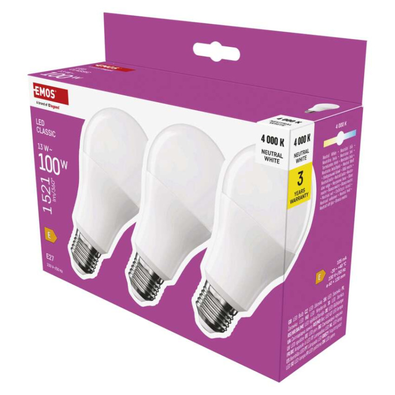 Emos lighting LED žárovka Classic A60 / E27 / 13 W (100 W) / 1521 lm / neutrální bílá 1525733478
