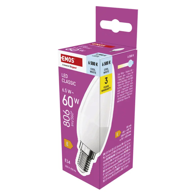 Emos lighting LED žárovka Classic svíčka / E14 / 6,5 W (60 W) / 806 lm / studená bílá 1525731111