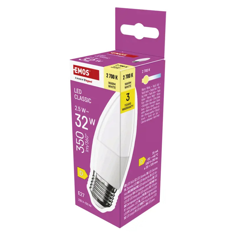 Emos lighting LED žárovka Classic svíčka / E27 / 2,5 W (32 W) / 350 lm / teplá bílá 1525733270