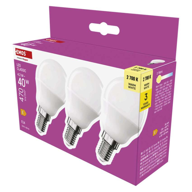 Emos lighting LED žárovka Classic Mini Globe / E14 / 4,2 W (40 W) / 470 lm / teplá bílá 1525731241