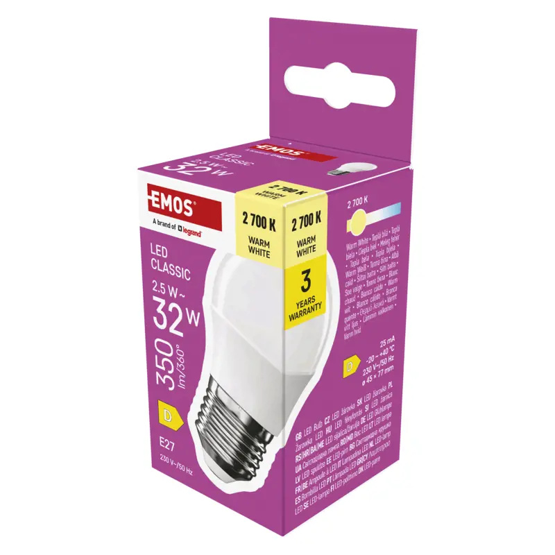 Emos lighting LED žárovka Classic Mini Globe / E27 / 2,5 W (32 W) / 350 lm / teplá bílá 1525733272