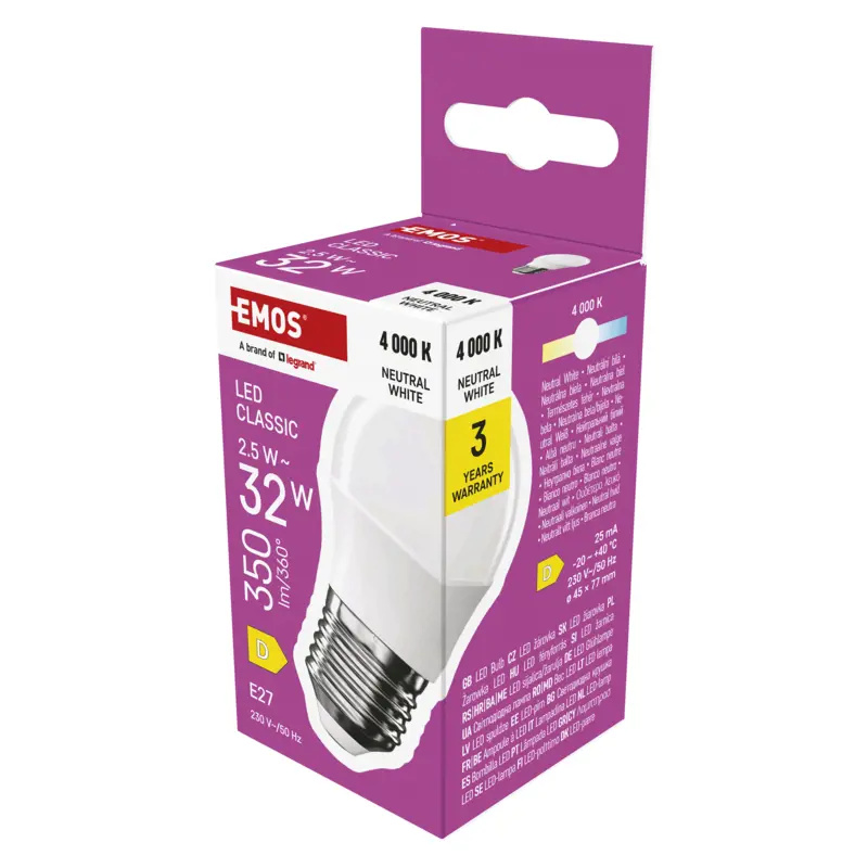 Emos lighting LED žárovka Classic Mini Globe / E27 / 2,5 W (32 W) / 350 lm / neutrální bílá 1525733465