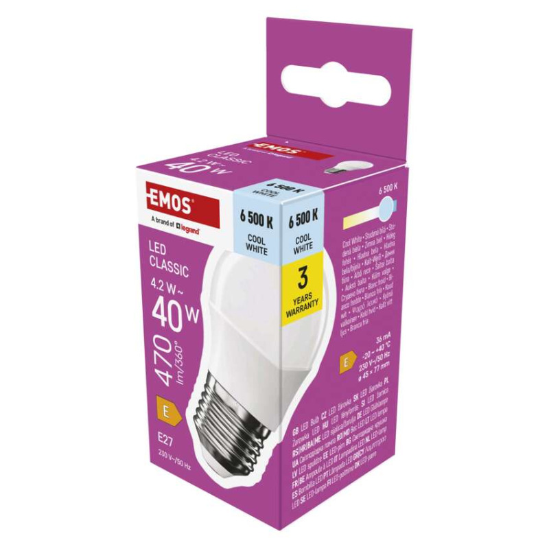 Emos lighting LED žárovka Classic Mini Globe / E27 / 4,2 W (40 W) / 470 lm / studená bílá 1525733126