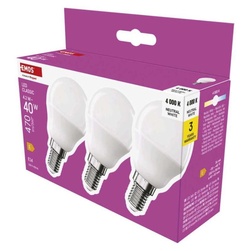 Emos lighting LED žárovka Classic Mini Globe / E14 / 4,2 W (40 W) / 470 lm / neutrální bílá 1525731440