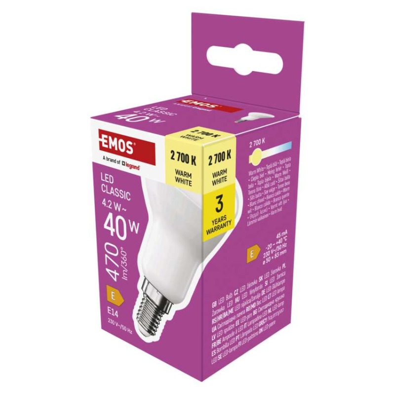 Emos lighting LED žárovka Classic R50 / E14 / 4,2 W (40 W) / 470 lm / teplá bílá 1525731243