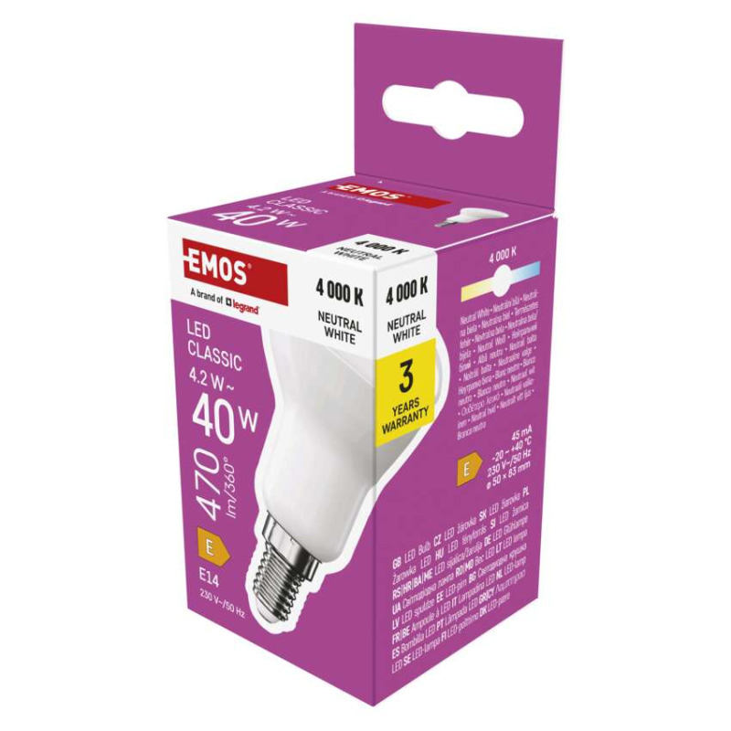 Emos lighting LED žárovka Classic R50 / E14 / 4,2 W (40 W) / 470 lm / neutrální bílá 1525731442