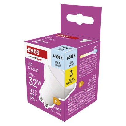 Emos lighting LED žárovka Classic MR16 bílá / GU10 / 3 W (32 W) / 345 lm / studená bílá 1525730114