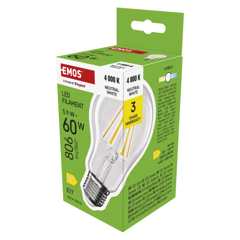 Emos lighting LED žárovka Filament A60 / E27 / 5,9 W (60 W) / 806 lm / neutrální bílá 1525733498