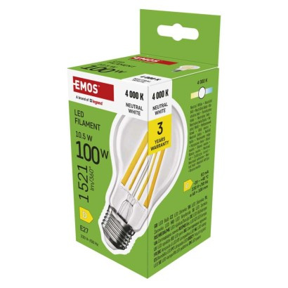 Emos lighting LED žárovka Filament A60 / E27 / 10,5 W (100 W) / 1521 lm / neutrální bílá 1525743400