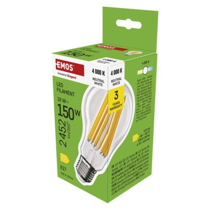 Emos lighting LED žárovka Filament A70 / E27 / 18 W (150 W) / 2452 lm / neutrální bílá 1525743401