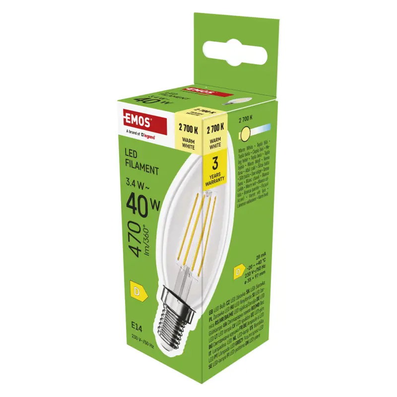 Emos lighting LED žárovka Filament svíčka / E14 / 3,4 W (40 W) / 470 lm / teplá bílá 1525731249