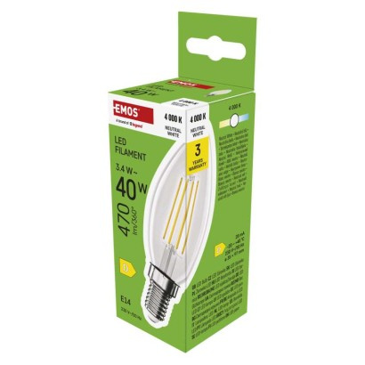 Emos lighting LED žárovka Filament svíčka / E14 / 3,4 W (40 W) / 470 lm / neutrální bílá 1525731446