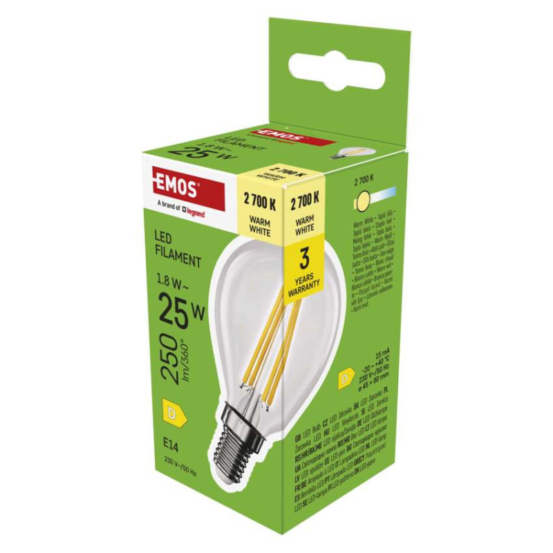 Emos lighting LED žárovka Filament Mini Globe / E14 / 1,8 W (25 W) / 250 lm / teplá bílá 1525731251