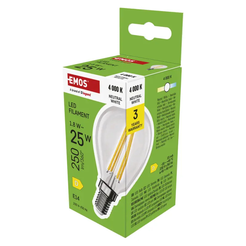 Emos lighting LED žárovka Filament Mini Globe / E14 / 1,8 W (25 W) / 250 lm / neutrální bílá 1525731448