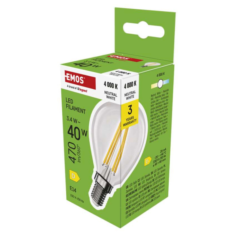 Emos lighting LED žárovka Filament Mini Globe / E14 / 3,4 W (40 W) / 470 lm / neutrální bílá 1525731449