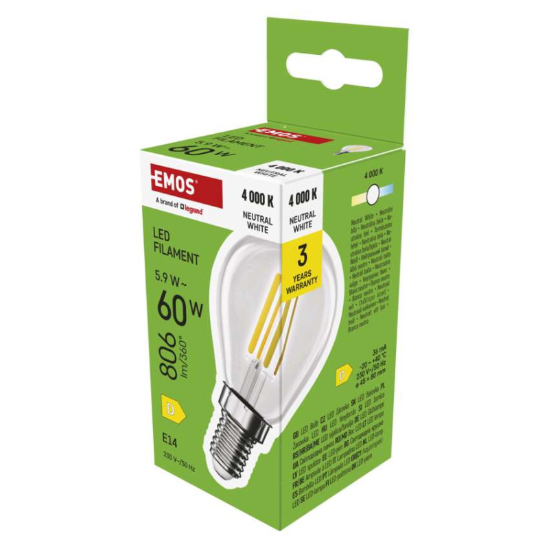 Emos lighting LED žárovka Filament Mini Globe / E14 / 5,9 W (60 W) / 806 lm / neutrální bílá 1525731450