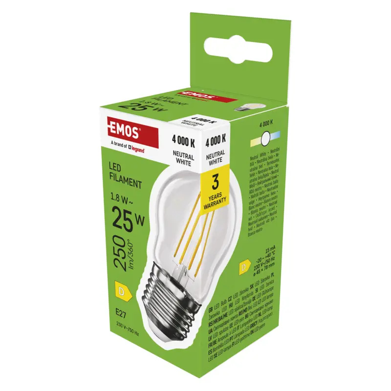 Emos lighting LED žárovka Filament Mini Globe / E27 / 1,8 W (25 W) / 250 lm / neutrální bílá 1525743402