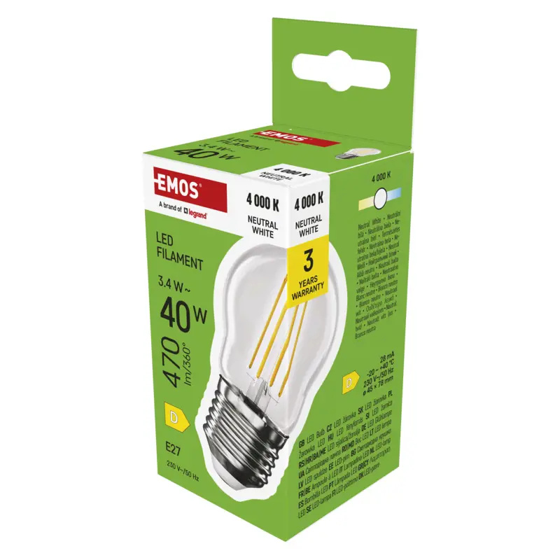 Emos lighting LED žárovka Filament Mini Globe / E27 / 3,4 W (40 W) / 470 lm / neutrální bílá 1525743403