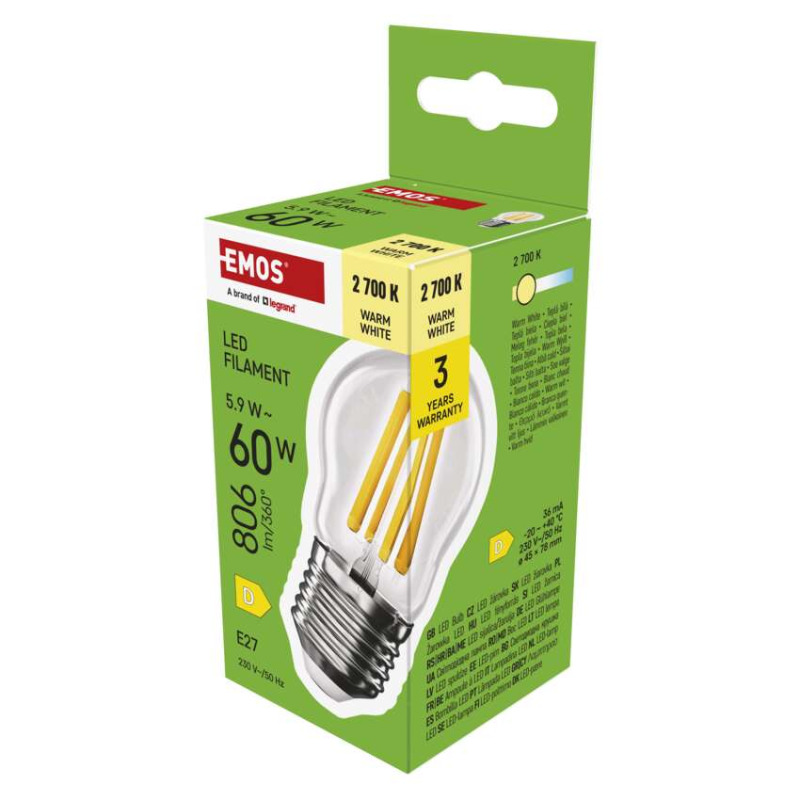 Emos lighting LED žárovka Filament Mini Globe / E27 / 5,9 W (60 W) / 806 lm / teplá bílá 1525743211