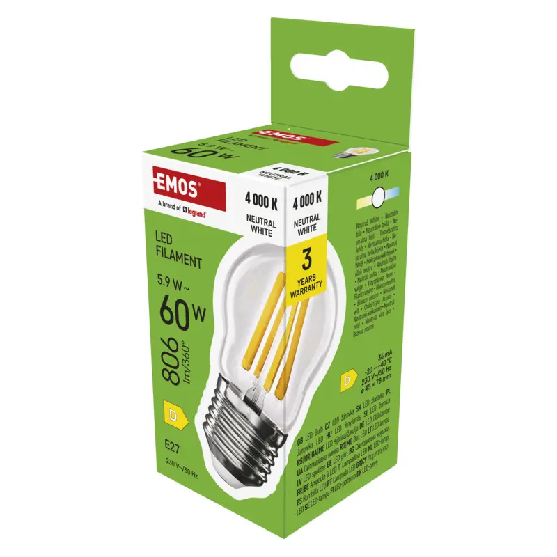 Emos lighting LED žárovka Filament Mini Globe / E27 / 5,9 W (60 W) / 806 lm / neutrální bílá 1525743404