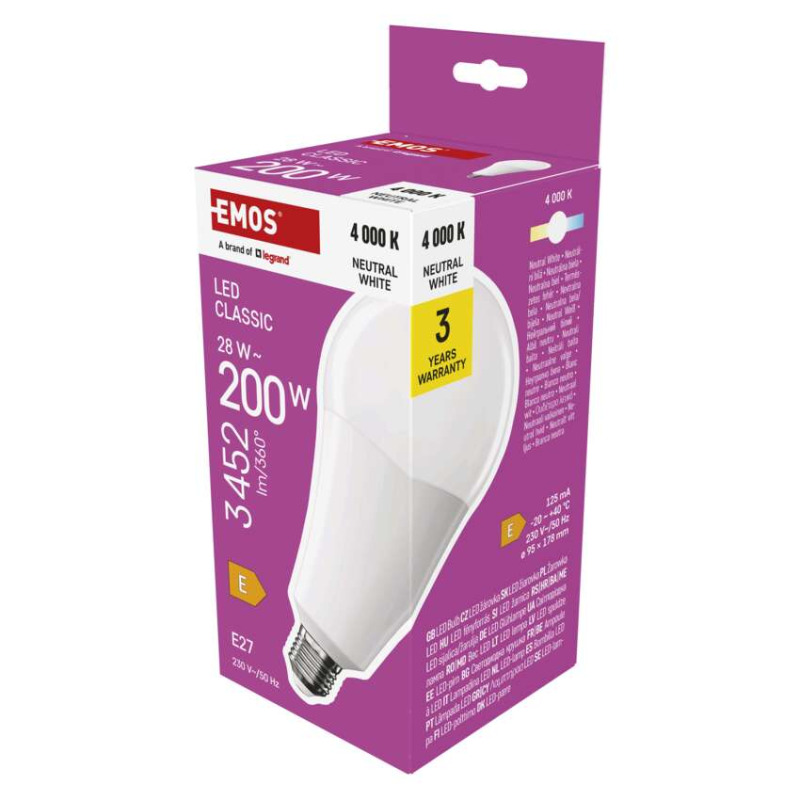 Emos lighting LED žárovka Classic A95 / E27 / 28 W (200 W) / 3452 lm / neutrální bílá 1525743408